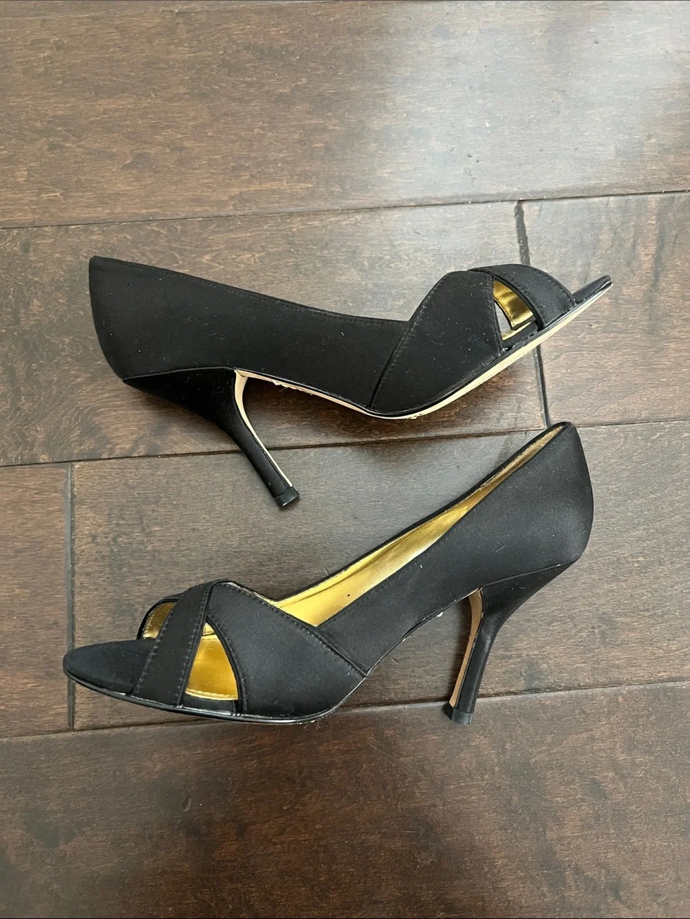 Enzo Angiolini Black Open-Toe Crisscross Pumps